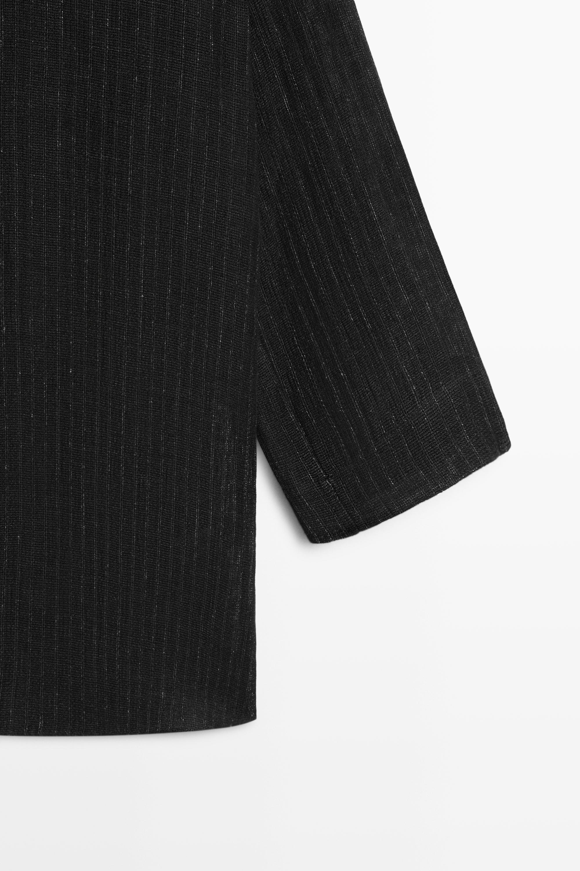 Striped linen blend oversize blouse with button detail